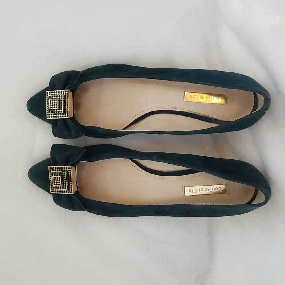 Louise et Cie Teal Blue Suede Bow Gold Shoes